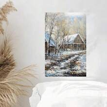 Framed Retro Farmhouse Christmas Decoration - Rural Wall Decoration - Rural Town - Colorful Poster Decorative Painting Canvas Wall Art Living Room - Framed - View 3