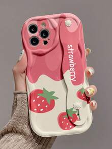 1 件时尚腕带草莓印花加厚高防摔手机壳带支架，兼容 Apple 及系列防水防震防摔防刮