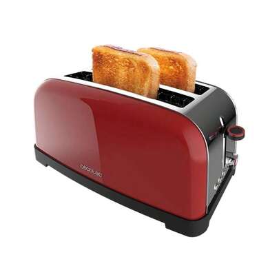 Cecotec Tostador vertical Toastin  time 1500 Red Lite, 1500W de Potencia, Capacidad para 4 Tostadas, Doble Ranura Larga y ranura ancha 3,8cm, Sistema Autocentrado, 7 posiciones de tostado
