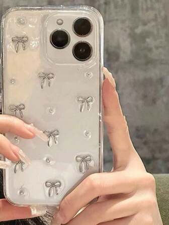 Funda de teléfono con decoración de lazo de resina minimalista, apta para iPhone 15 Pro Max, iPhone 14 Pro, iPhone 13 Pro recién lanzado, iPhone 11, 12, 14 creativo y transparente. Cubierta de teléfono de alta gama a prueba de caídas, resistente al agua, a los golpes y a los arañazos.