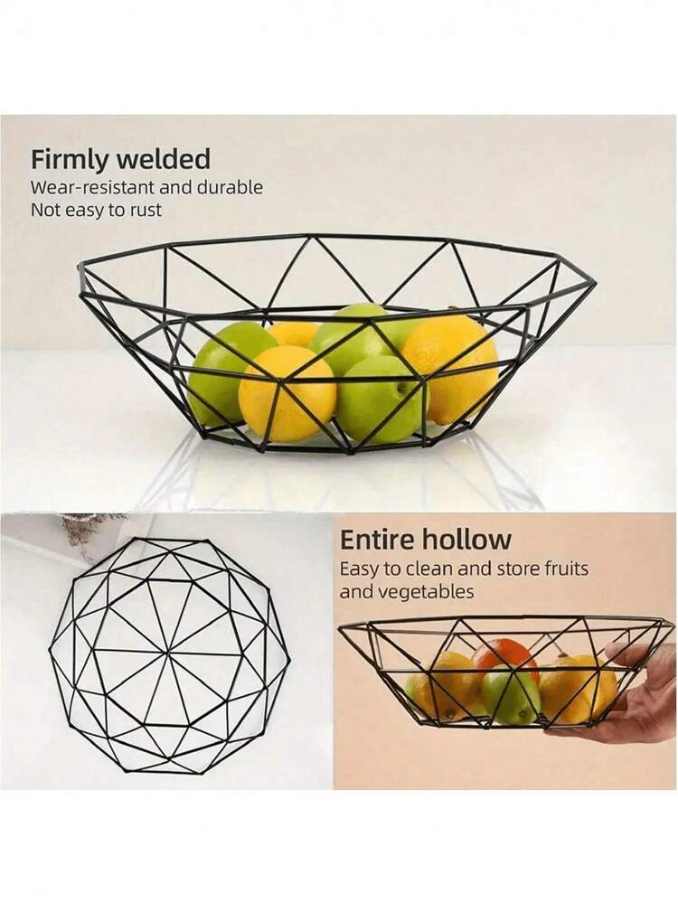 1pc Fruit Basket, Multifunctional Kitchen Storage Basket For Fruit, Snacks, Party And Holiday, Suitable For Living Room Coffee Table - Black - View 7
