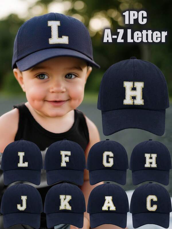 1 pièce Casquette de baseball de couleur bleu marine unie avec lettres de A à Z pour tout-petits, nouveau-nés garçons/filles. Casquette snapback classique pour enfants, chapeau idéal pour les anniversaires et le port quotidien décontracté, les vacances