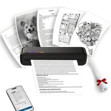 Portable Printers Wireless For Travel, Wireless Thermal Printer Support A4&A5 Thermal Paper, A4 Folded Paper, Tattoo Paper, Inkless Mobile Printer Suitable For Office, Home, School, Travel