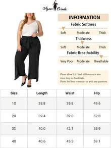 Plus Size Chiffon Palazzo Pants For Women High Waist Tie Front Split Flowy Wide Leg Pants - Black - View 6