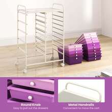 15-Drawer Rolling Storage Cart Mobile Cart With Colorful Drawers & Metal Frame - Purple - View 6