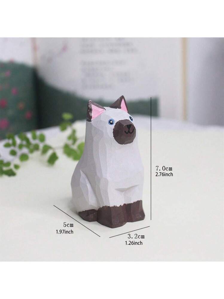 木製の猫の置物 かわいい彫刻が施された猫の像 キャビンの寝室