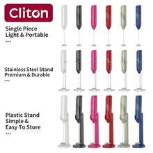 CLITON 6-Color Options (Black, White, Blue, Green, Pink, Red) Electric Milk Frother, 3 Styles: Single Serve, Plastic, Stainless Steel, Minimalist Design, Uses AA Batteries (Not Included), Quiet & Portable Milk Whisk, Suitable For Coffee, Kitchen, And Holiday Gifts, Ideal For Christmas, Weddings, And More - Multicolor - View 3