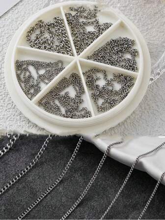 6Pcs/Set Mixed Metal Chain Nail Jewelry Set,Gun Black And Grey Chains Nail Decorations,Ins Style Mini Accessories Nail Supplies Nails Nail Charms Nail Gems