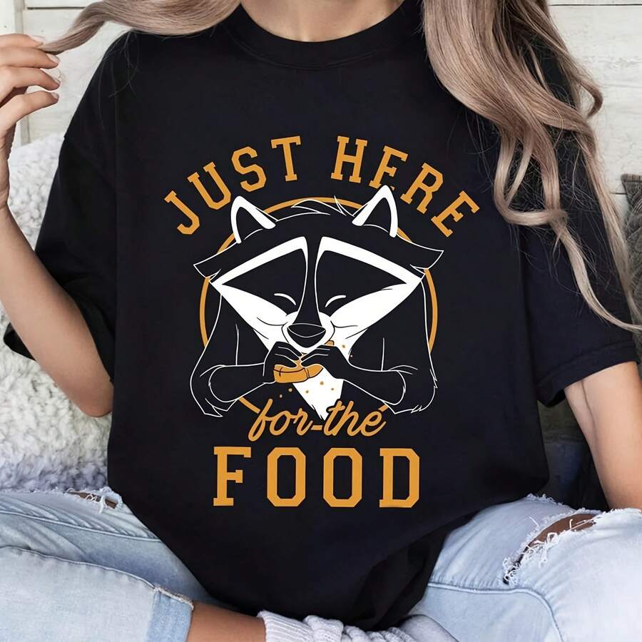 Pocahontas Meeko Just Here For The Food Portrait T-Shirt, Land Family Matching Shirt, Magic Kingdom, WDW Epcot Theme Park220G Cotton Everyday T-Shirt – Feels Like A Hug, Wears Like A Classic – Perfect For Family Photos, Team Events, DIY Printing, Or Lounging – Gift It For Birthdays, Father's Day, Mother's Day, Or Just Because Mots - Black - View 1