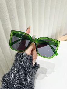 1 件女士绿色方形框架时尚眼镜，夏季时尚沙滩配饰 - 彩色 - 查看 1