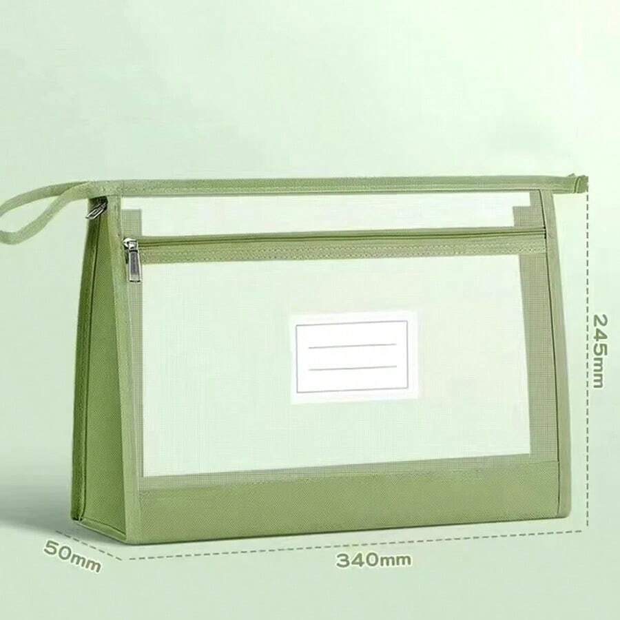 Large A4 Organizer Made Of Transparent Mesh With Double Zipper - Spacious Handcrafted Portable Storage Bag - 綠色 - 查看 1