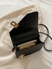 1 Set Minimalist Retro Mini Pure Colour Tote Small Square Bag Fashion Hardware Iron Edge Flap Opening Shoulder Strap Adjustable Crossbody Bag Coin Purse Suitable For Women's Daily Casual Matching Use - Black - View 6