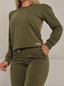MAYSA Women's Set Sweatshirt 2 Pieces Pants And Long Sleeve Crop Top WINTER - xanh quân đội - Xem 9