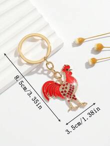 1 件时尚、优雅、可爱的大红色公鸡形钥匙扣/包包挂件，适合女性、汽车钥匙、包包装饰和学校礼物背包 - 金色 - 查看 3