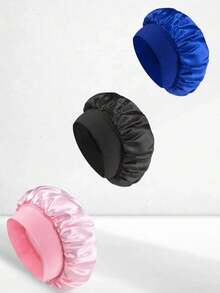 1/2/3 chiếc mũ ngủ bằng lụa, mũ trùm tóc bằng satin, mũ ngủ bằng lụa mềm mại có chun co giãn, khăn quấn tóc bằng lụa cho tóc xoăn (Đen vàng) Mũ ngủ - màu đen - Xem 19