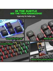 Wired Gaming Keyboard Semi-Mechanical RGB LED Backlit Computer PC - màu đen - Xem 2