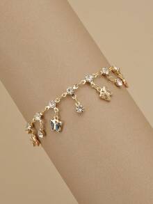 1 chiếc vòng chân bằng thép không gỉ hai lớp đính đá lấp lánh nhiều màu sắc sang trọng dành cho nữ, thích hợp cho mùa xuân và mùa hè - Vàng - Xem 4