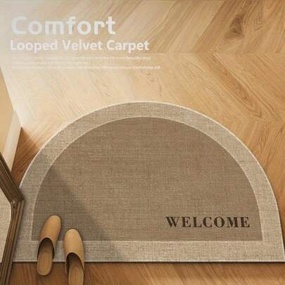 1pc Semicircle Crystal Velvet Floor Mat, Polyester Fiber Soft Skid-Proof Doormat For Patio, Kitchen, Living Room, Bathroom, Bedroom, Balcony, Laundry Room, Home Decor, Spring/Summer