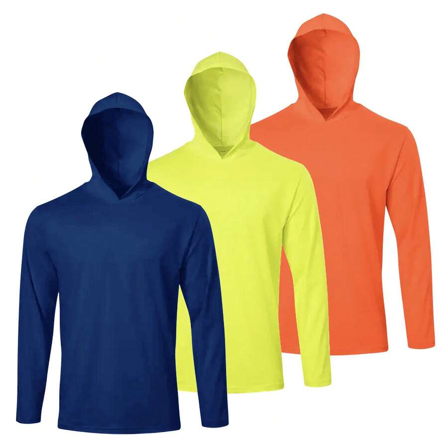 3pcs Men's Long Sleeve Hooded T-Shirts With Hood - 黃+橙+寶藍 - 查看 1