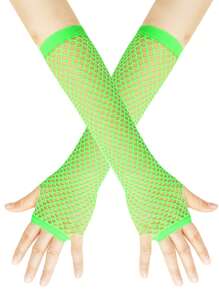 1 Pair Women Long Fingerless Fishnet Gloves, 80s Party/Halloween Party Decor