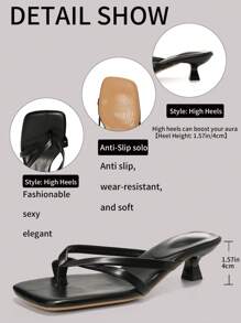 SDEMIN Summer New Arrival Women's Solid Color Slippers, Elegant Vacation Shoes, Casual Beach High Heels Sandals, Fashionable Slip-On Heels For Dress