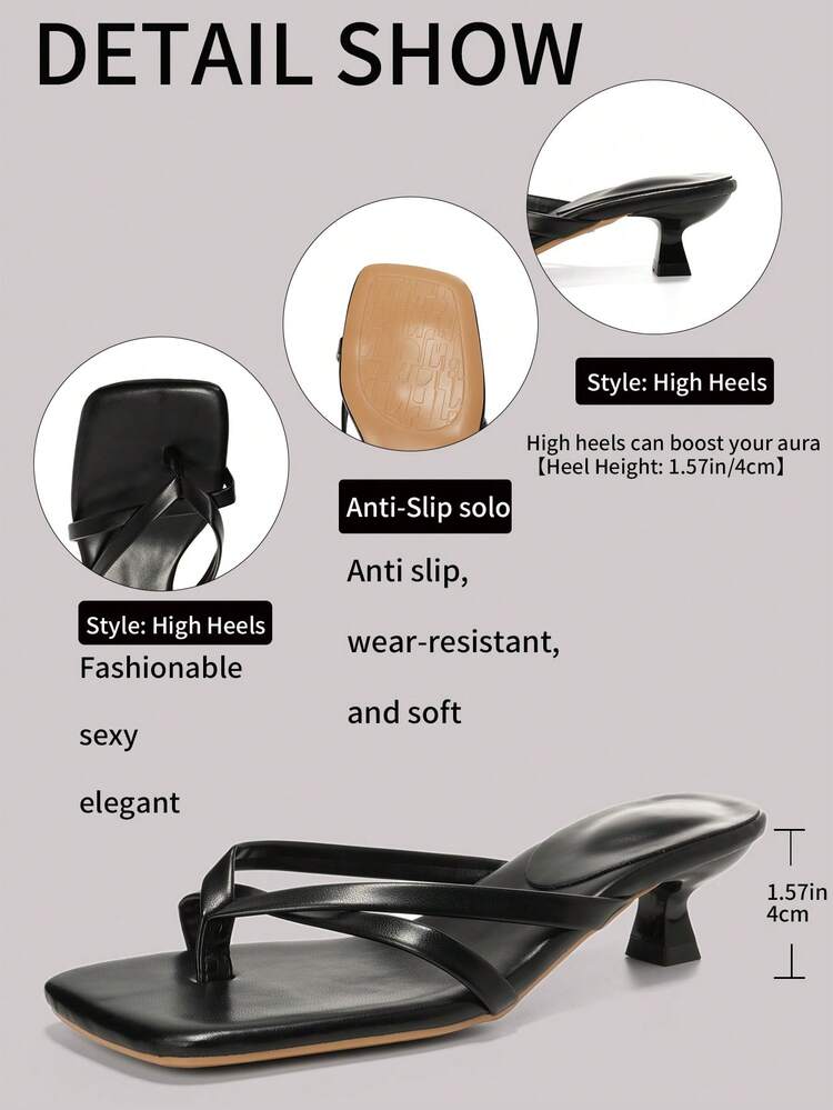 SDEMIN Summer New Arrival Women's Solid Color Slippers, Elegant Vacation Shoes, Casual Beach High Heels Sandals, Fashionable Slip-On Heels For Dress - Black - View 9