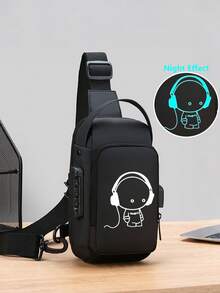 Herren Messenger Tasche mit Oxfordgewebe und leuchtend im Dunkeln bedrucktem Design, mit Passwortschloss - Modische Motorrad Umhängetasche mit Handyfach, Reißverschluss für den täglichen Gebrauch, Motorrad Tasche - Diebstahlsichere Business Umhängetasche für die Brust - Lässige Sport Reise Umhängetasche, verstellbarer Riemen, mehrere Taschen als Hüfttasche, geeignet für Ausflüge, Hochzeiten, Ostern, perfektes Geschenk für Vater, Ehemann, Freund und Lehrer - Verschiedenfarbig - Übersicht 6