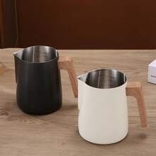 1Pc Upgraded Anti-Scalding Wood Grain Handle Coffee Milk Frothing Pitcher Jug, 304 Stainless Steel, With Accurate Inner Scale, Eagle-Mouth Precise Control Of Milk Froth Flow Rate, Suitable For Beginners To Make Milk Froth, Professional Coffee Milk Froth Cup, Easy To Clean, Professional Grade Trowel Experience, Creating Dense Milk Froth, Office And Home Coffee Utensil 350/580ml Back To School - Multicolor - View 9