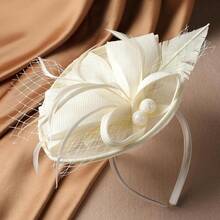 Fascinator Tea Party Hat - 2025 Derby Pillbox Hat Women (.87x5.9inch) - 杏色 - 查看 5