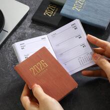 1pc 2026 New A7 Size English Planner Notebook, Mini Portable Pocket Daily Schedule Notebook, 64 Sheets 128 Pages Thin Weekly Calendar Notepad, Includes Annual Calendar, Monthly, Weekly And Daily Plan, PU Leather Cover, 4.17*3.07 Inch, 2026 New Version,School Supplies,Back To School