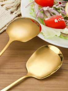 Lingură de servire din oțel inoxidabil lustruit oglindă 1 buc, lingură de bufet de dimensiuni mari, calitate groasă pentru restaurant, potrivită pentru bucătărie, gătit, masă, petreceri de Crăciun și banchete, potrivită pentru mașina de spălat vase, rechizite școlare - Aur - Vizualizare 4