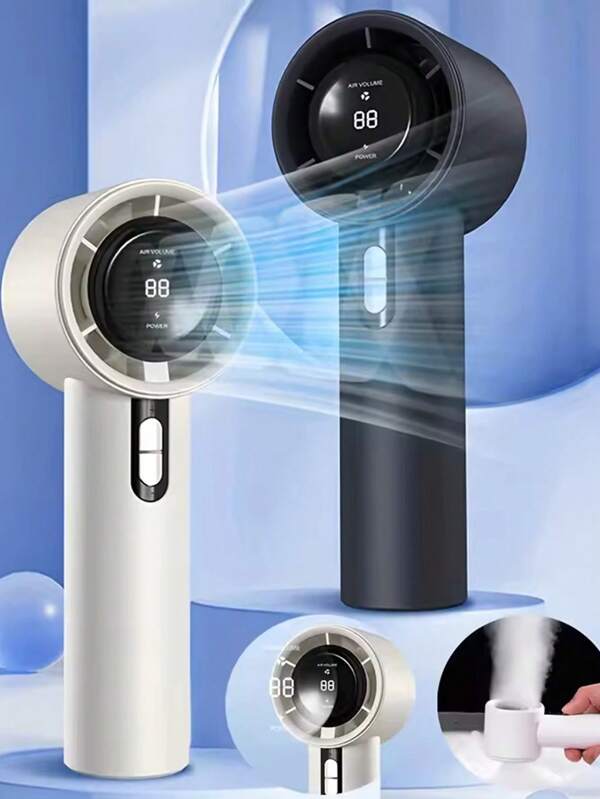 1pc Unisex Solid Color USB Rechargeable Portable 100 Speeds High Airflow Long Lasting Mini Hand-Held Fan With LCD Display, Suitable For Gifts, Outdoor, Beach, Travel, Sports, Home, Office, Daily Use