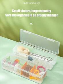 1pc Plastic Baby Bottle & Nipple Compartment Storage Box With Cover, Dustproof Desktop Transparent Teething Stick Toy Organizer - Transparent - View 4