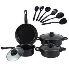 [19pcs Heavy-Duty Non-Stick Cookware Set] 19pcs Non-Stick Cookware Set With Glass Lids | Durable Easy To Clean Kitchen Cookware For Home Cooking | Includes Frying Pan, Saucepans, Pots | Multiple Options (1pc 24Cm/26Cm/28Cm Pan) - Negro - Ver 2