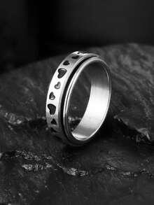 1pc Stainless Steel Heart & Moon Rotatable Ring - Multicolor - View 7