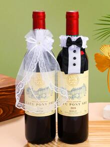 2pcs/Set Wedding Champagne Glasses Decor For Bride And Groom - Toasting Bridal Shower Gifts - Mr And Mrs Wedding Red Wine Bottle Accessories- Set Of 2 - Multicolor - View 3