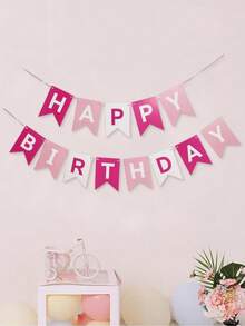 1 Set Pink Happy Birthday Paper Pennant Flags, Modern Metal Letter Graphic Hanging Flags For Birthday Party Decor - Multicolor - View 6