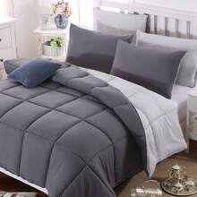 mohap. MOHAP Couette Bicolore 4 Saisons Chaude l'hiver Hypoallergénique Toutes Saisons Couette de Lit Réversible 2 Personnes Edredon - Gris Foncé + Gris Clair - Voir 2