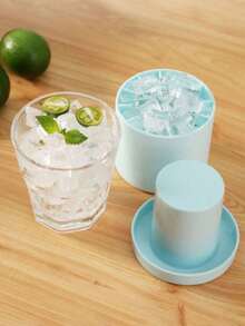 1pc Multi Grid Plastic Ice Cube Mold, Simple Bucket Design Ice Cube Making Tray, With Lid, Suitable, Silicone Portable Ice Mold, Easy Release Silicone Ice Cube Mold, For Perfectly Shaped Ice Cubes, With Multiple Compartments And Simple Bucket-Shaped Design - Blue - View 4