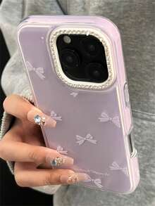 奢华水钻镜头蝴蝶结手机壳适用于 17 16 15 14 Promax 13 奢华时尚闪亮保护后盖 - 紫色 - 查看 2