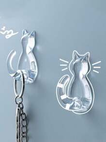 4 Pcs Of Cat Tail Sticky Hooks Wall-Mounted, Cartoon Hole-Free Transparent Waterproof Sticky Hooks, Simple Cute Cat Hooks, Suitable For Kitchen, Bathroom And Bedroom, Cute And Beautiful, Practical Hooks For Wall Decoration, Can Be Used For Christmas And Halloween Hanging Decorations, Flags, Ribbons, Etc., Inexpensive And Good Quality