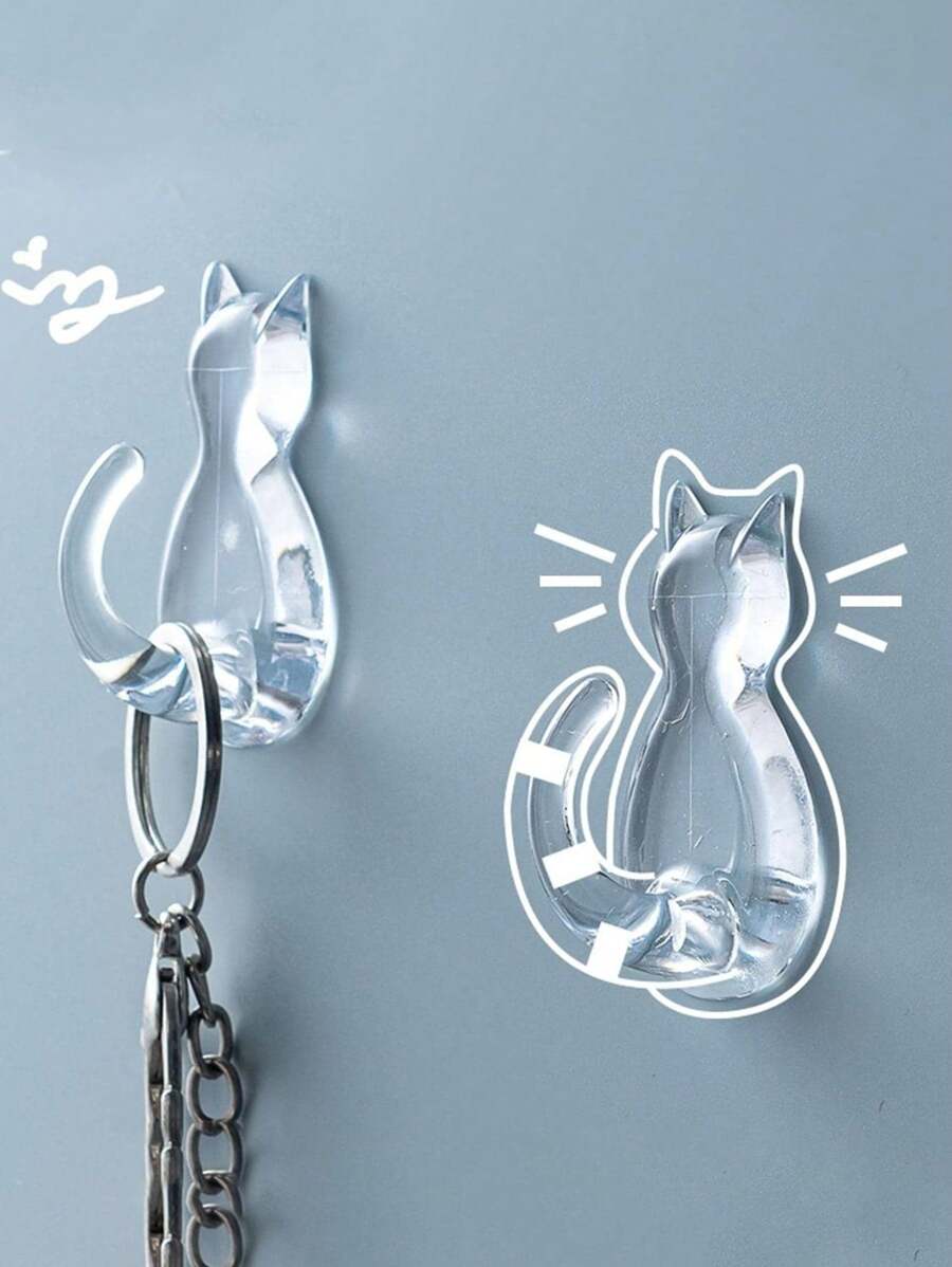 4 Pcs Of Cat Tail Sticky Hooks Wall-Mounted, Cartoon Hole-Free Transparent Waterproof Sticky Hooks, Simple Cute Cat Hooks, Suitable For Kitchen, Bathroom And Bedroom, Cute And Beautiful, Practical Hooks For Wall Decoration, Can Be Used For Christmas And Halloween Hanging Decorations, Flags, Ribbons, Etc., Inexpensive And Good Quality