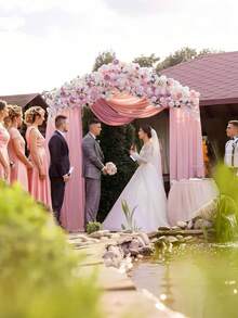 Elegant Pink Sheer Curtain, Wedding Arch Drape Fabric For Parties Ceiling Wedding Arch Reception Drapery Fabric Decor, 118in Drape Fabric, Tulle Chiffon Fabric Voile Suitable For Wedding, Proposal, Engagement Event Background, Birthday Party Decoration, Curtain, Stage, Tent, Wedding Table And Chair Decoration, Wedding/Festival Party Decorations, Hanging Wall Decor, Summer Graduation Christmas - Pink - View 7
