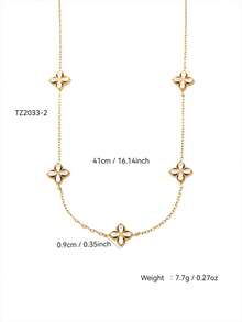 TONSI 1 Set Elegant Charming Korean Luxury Minimalist Stainless Steel 18K Gold Plated Artificial Zirconia Four-Leaf Clover Flower Diamond Jewelry Set, Suitable For Beach, Holiday, Travel, Work, Daily Party Wear For Women - Multicolor - View 7