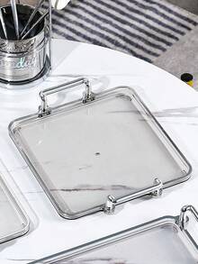 1 pezzo Vassoio rettangolare in acrilico minimalista con manico, design piatto, adatto per torte, caramelle, adatto per conservare tazze e cosmetici - Grigio - Visualizzare 13