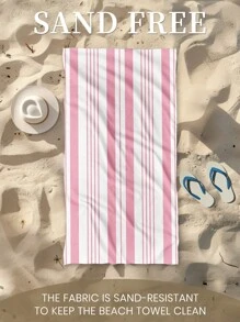 Toalha de praia estampada, 1 peça, toalha de banho com listras rosa e branca, toalha de banho, toalha de praia estilo fashion, toalha de banho superabsorvente para banheiro, natação, fitness, ioga, toalha de microfibra macia e confortável, leve e portátil