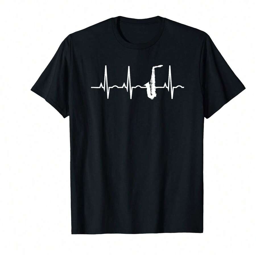 Men Black Saxophone Player T-Shirt Cotton Breathable Comfortable Music Lover Tee Casual Streetwear Band Performance Concert Gift^Jun Mother's Day Gifts - Black - View 1