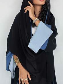 1 pieza Vestido de mujer de unicolor al estilo de Oriente Medio, elegante cárdigan largo vestido/abaya de maxivestido, adecuado para uso diario y festividades, con bloqueo de color estilizado y sencillo en los puños - Azul - Ver 3