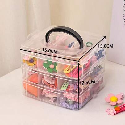 1个透明便携式宝物盒，采用优质透明塑料材质制成，经久耐用，清晰可见。配有提手，方便移动。三层18格设计，可收纳各种小饰品和发饰，是居家收纳的理想伴侣。返校季