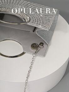 OpulAura 女士时尚闪亮水钻装饰晚宴手拿包，奢华闪耀水钻细节正式派对手提包，适合礼服、派对、约会、婚礼、生日、新娘配饰、婚礼手拿包 - 銀色 - 查看 7